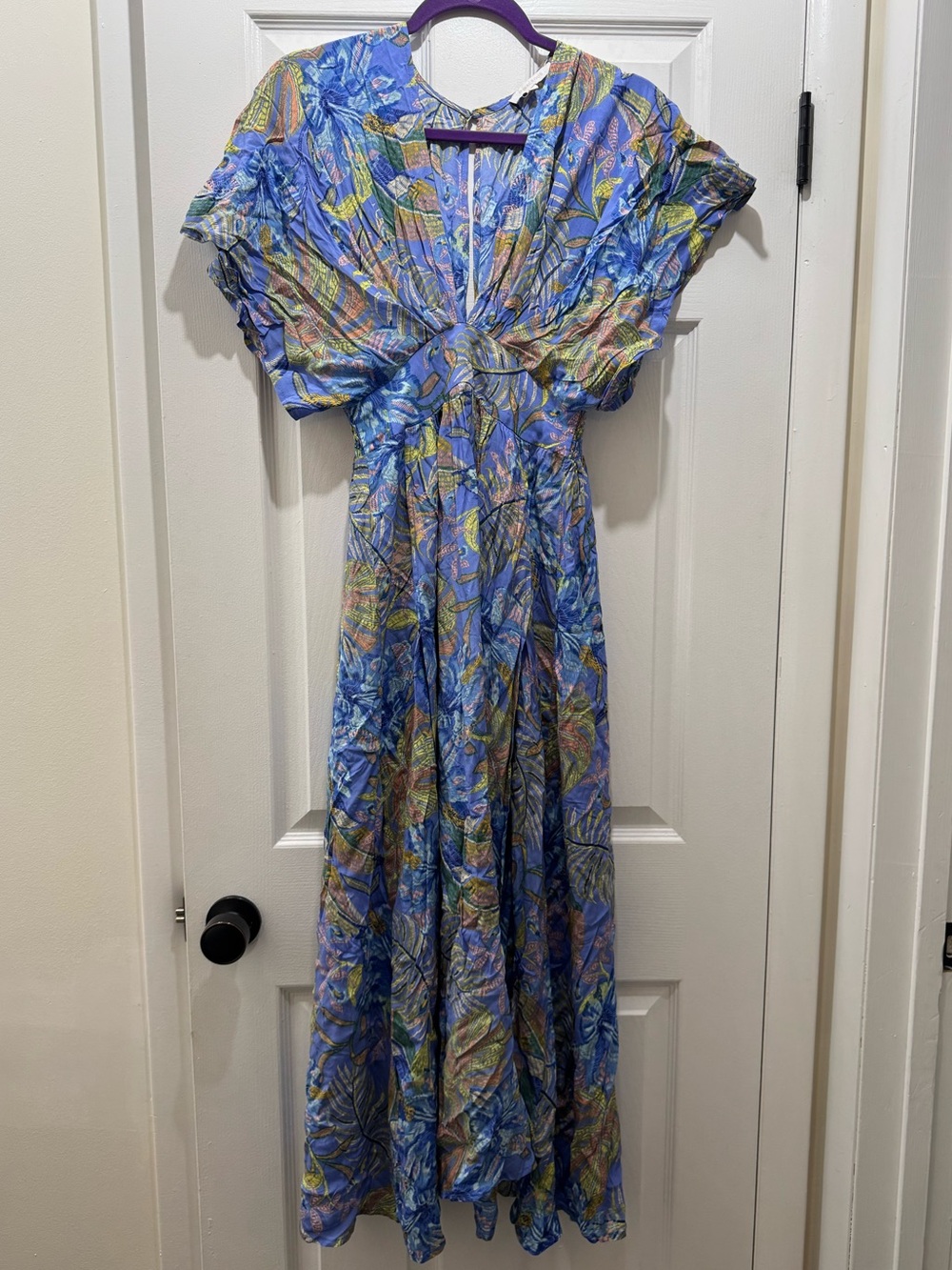 Olivaceous Floral Blue V-Neck Maxi Dress